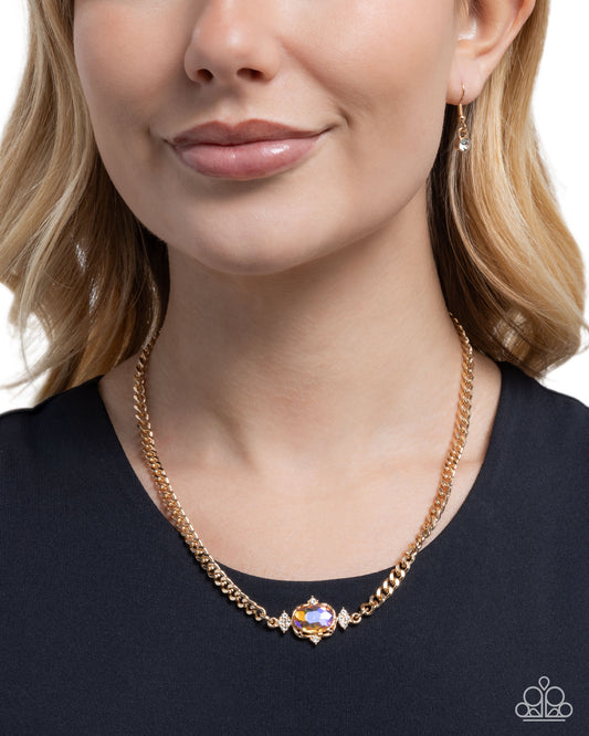 Majestic Memory - Yellow UV Gem/Gold Curb Chain Paparazzi Necklace & matching earrings