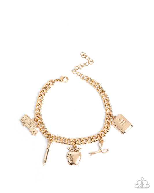 School is in Session - Gold Curb Chain/Gold School Inspired Charms Paparazzi Bracelet