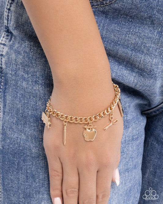 School is in Session - Gold Curb Chain/Gold School Inspired Charms Paparazzi Bracelet