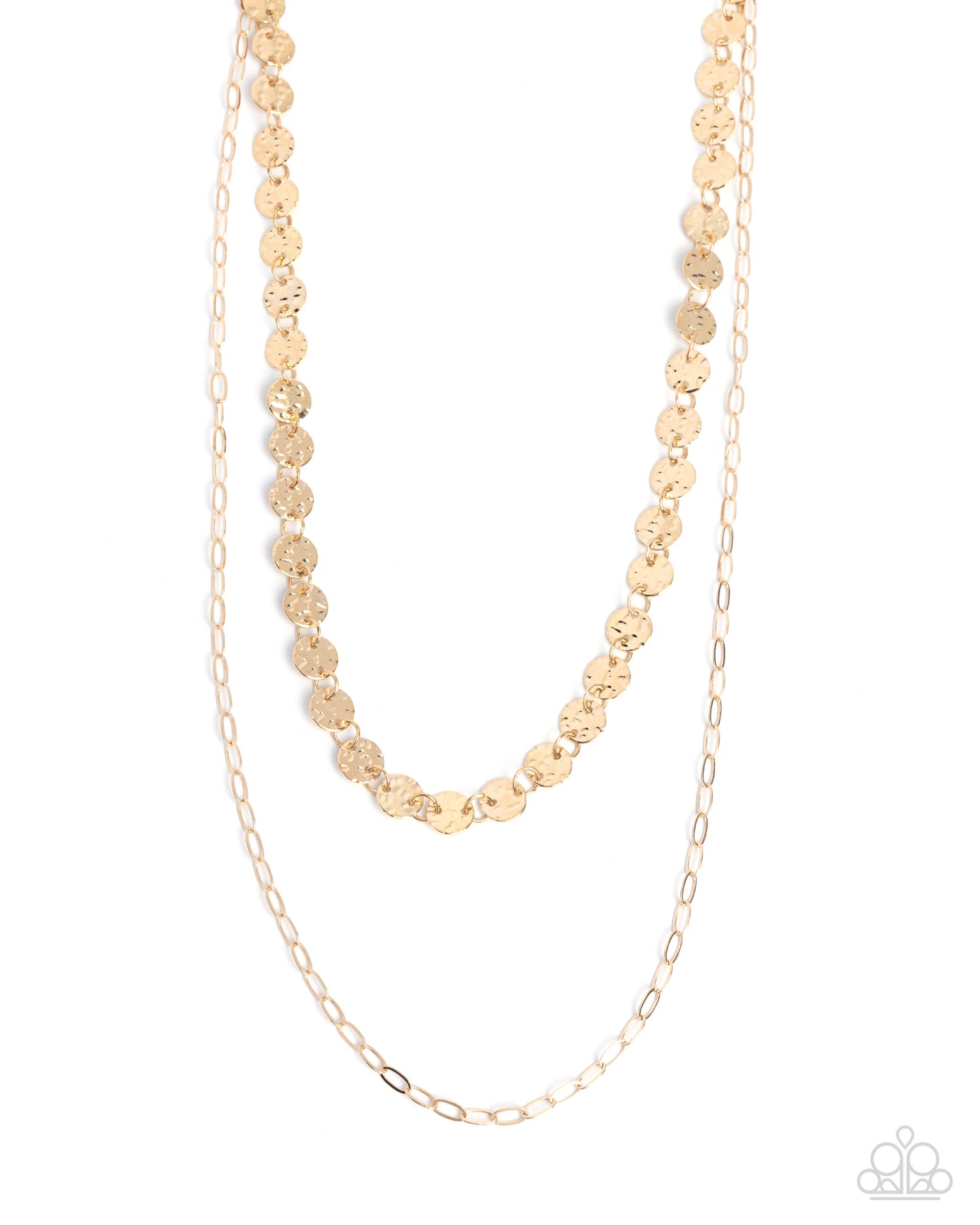 Dominant Discs - Gold Hammered Discs/Gold Paperclip Chain Paparazzi Necklace & matching earrings