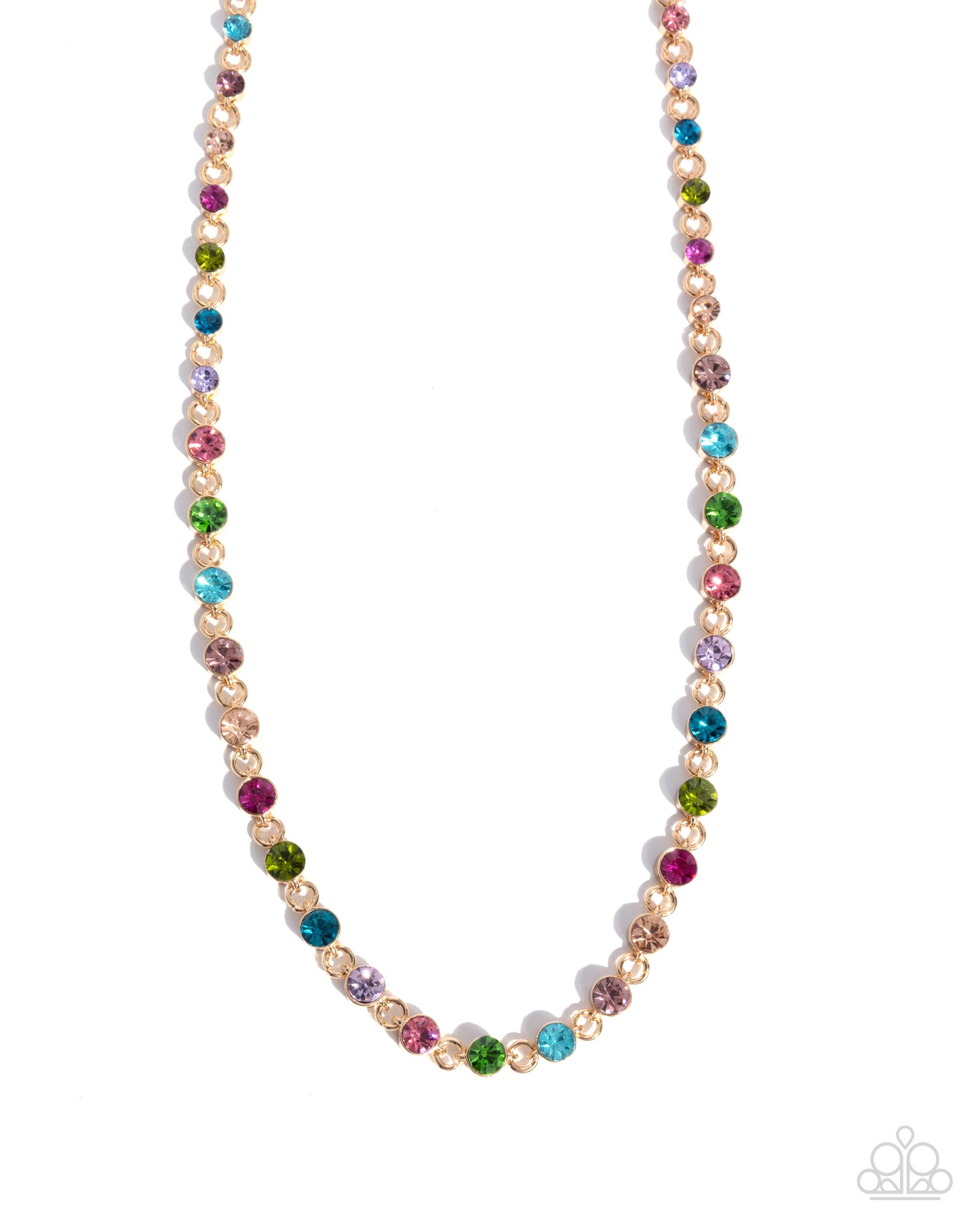 Mesmerizing Model - Multicolored Rhinestones/Gold Frames Paparazzi Necklace & matching earrings