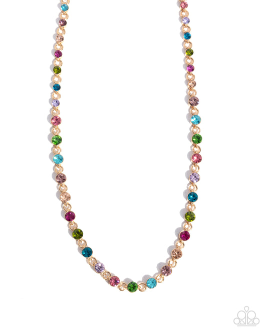 Mesmerizing Model - Multicolored Rhinestones/Gold Frames Paparazzi Necklace & matching earrings