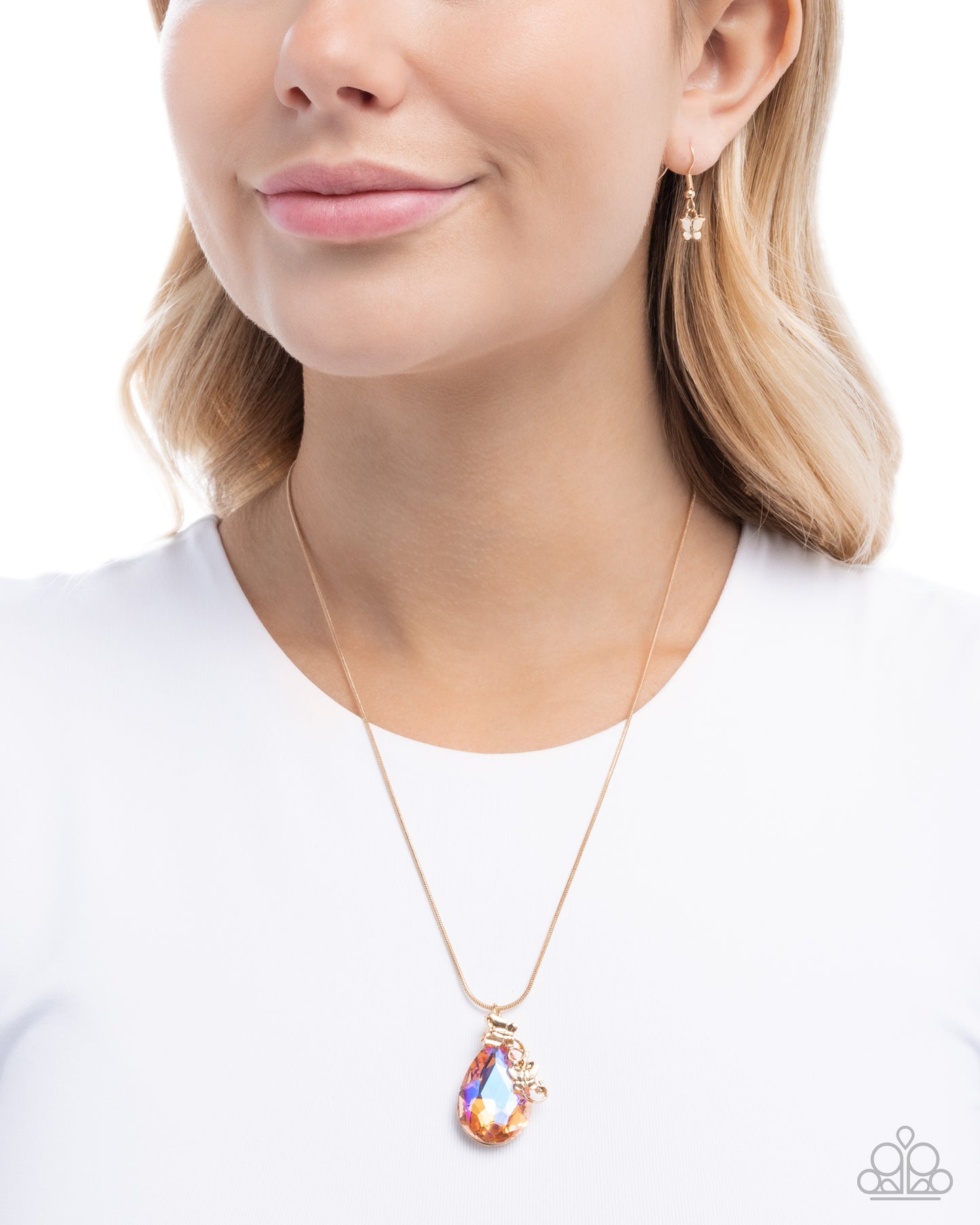 Teardrop Transformation - Orange UV Teardrop Gem Pendant Paparazzi Necklace & matching earrings