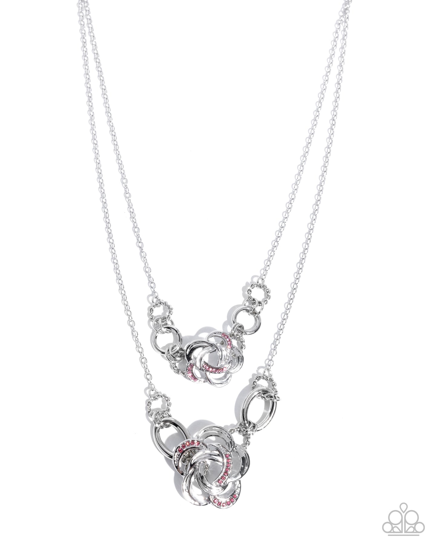 Remarkable Rose - Pink Rhinestone Embellished Silver Floral Frames Paparazzi Necklace & matching earrings