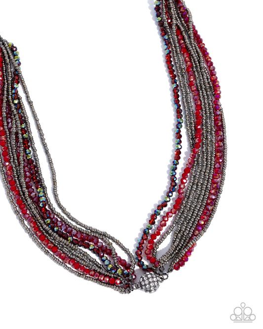 Rushing Radiance - Red/Gunmetal/Hematite Beaded Paparazzi Necklace & matching earrings