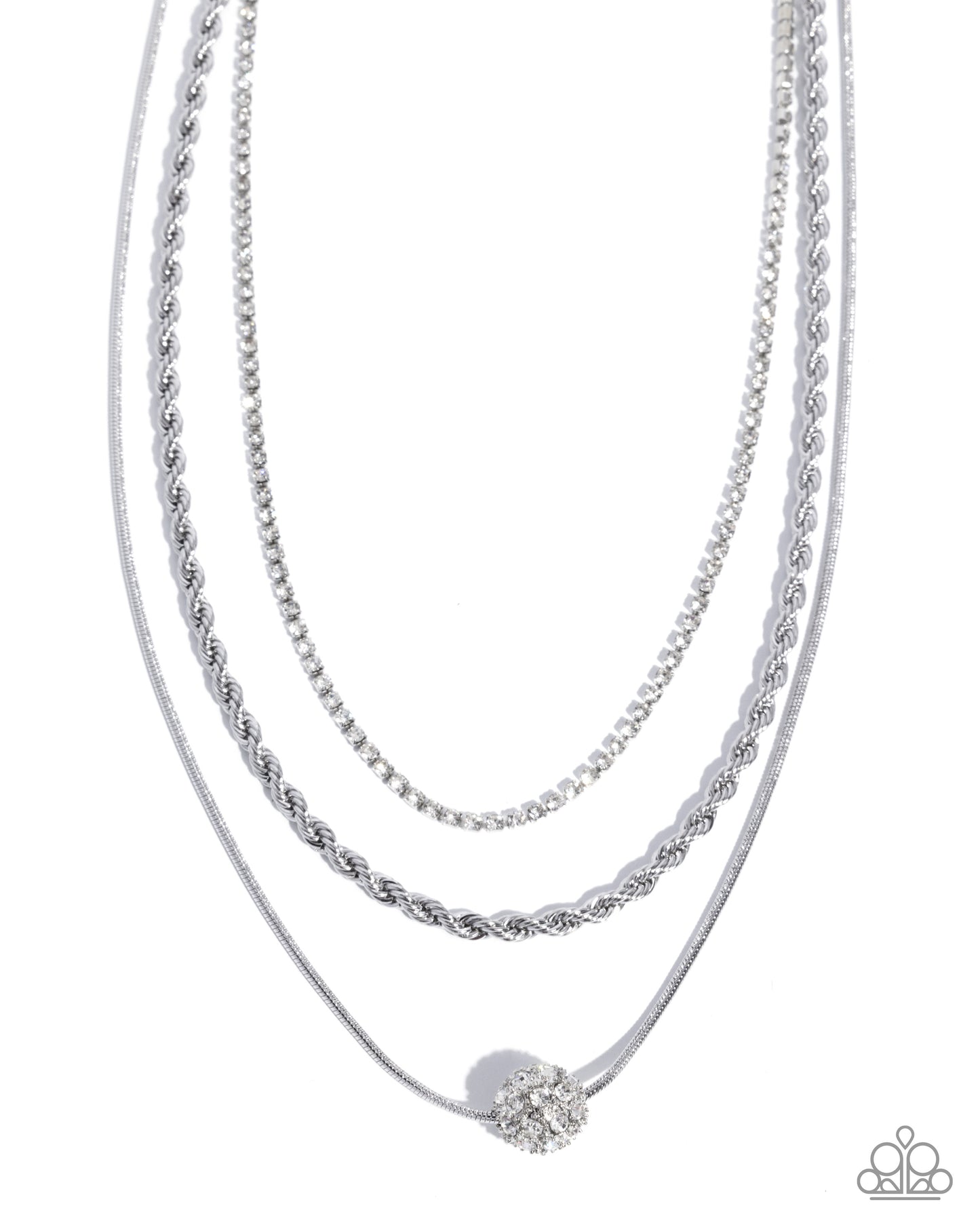 True Love Tiers - White Rhinestone/Mismatched Silver Chains Paparazzi Necklace & matching earrings