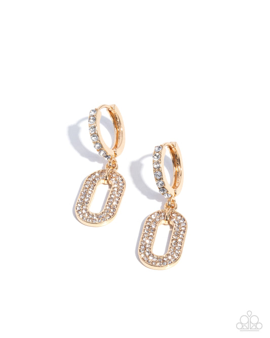 Next-Level Luminescence - Gold Oval Frames/White Rhinestones Paparazzi Earrings