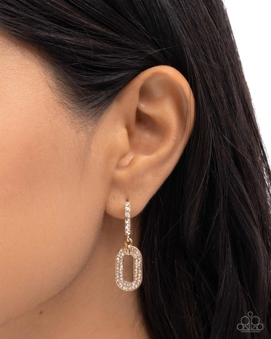 Next-Level Luminescence - Gold Oval Frames/White Rhinestones Paparazzi Earrings