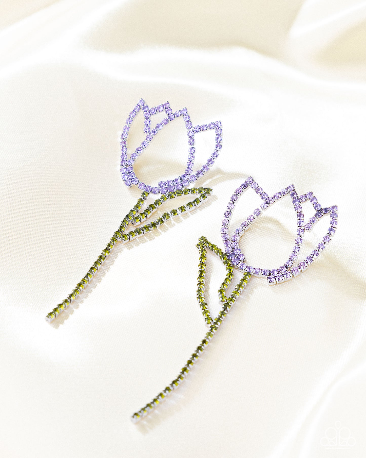 Tulip Transcendence - Purple & Green Rhinestone Tulip Paparazzi Earrings