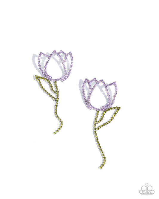 Tulip Transcendence - Purple & Green Rhinestone Tulip Paparazzi Earrings