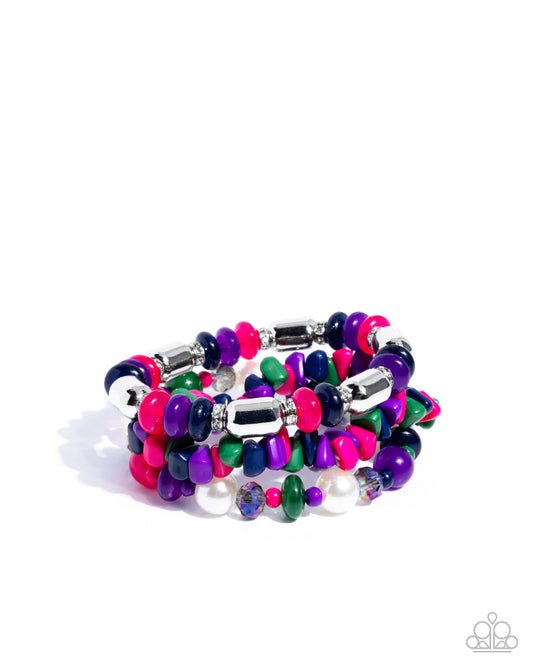 Stirring Stack - Purple, Pink, Green, & Blue Beads/White Pearls Set of 3 Paparazzi Stretch Bracelets
