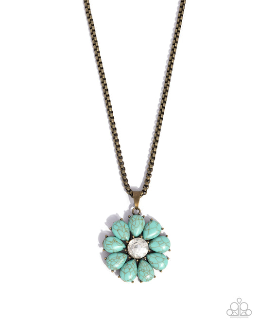 Creative Caliber - Brass Box Chain/Green Marbled Stone Flower Paparazzi Necklace & matching earrings