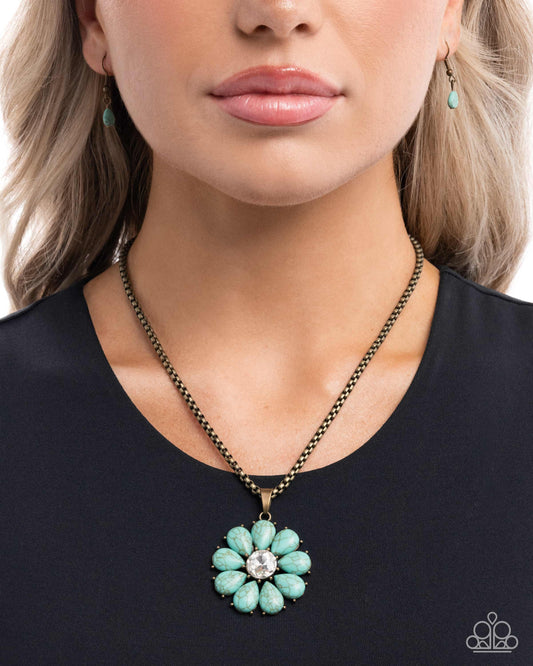 Creative Caliber - Brass Box Chain/Green Marbled Stone Flower Paparazzi Necklace & matching earrings