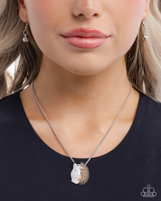 Porcupine Pizzazz - Brown/White Porcupine Pendant Paparazzi Necklace & matching earrings