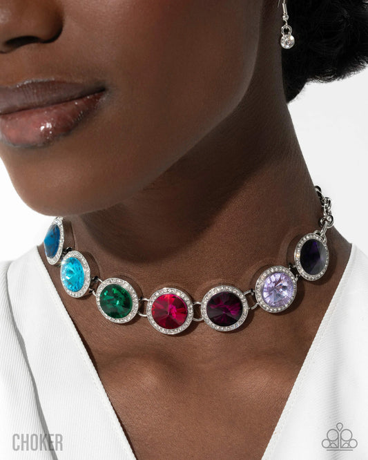 Royal Palette - Multicolored Gems/White Rhinestone Embellished Silver Frames Paparazzi Necklace & matching earrings
