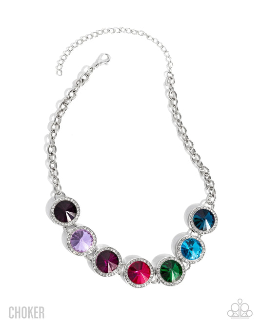 Royal Palette - Multicolored Gems/White Rhinestone Embellished Silver Frames Paparazzi Necklace & matching earrings