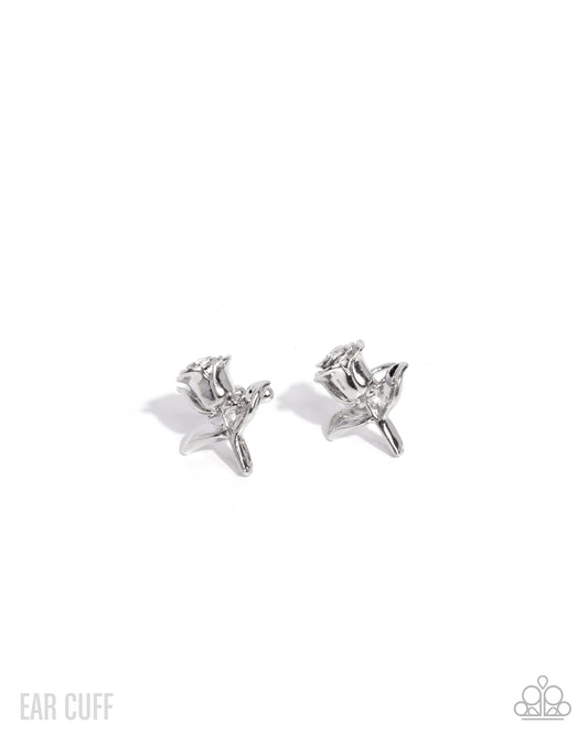 Boutonnière Bravado - Silver Rose Paparazzi Ear Cuff Earrings