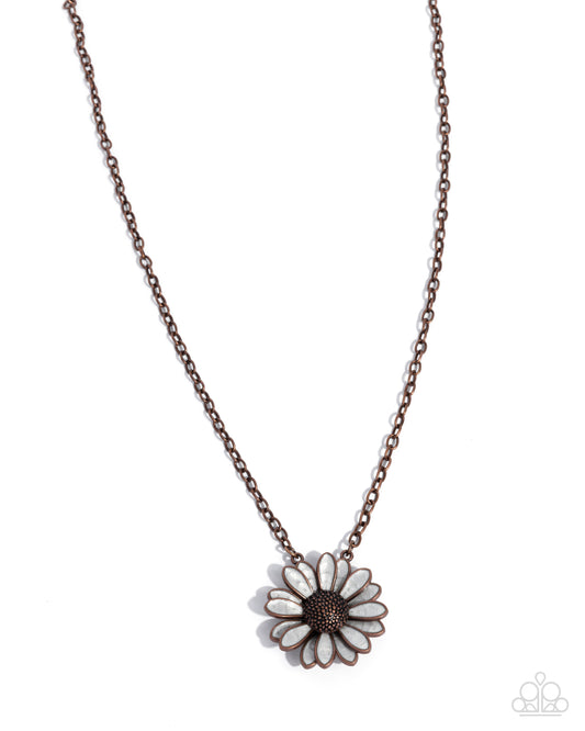 Parisian Posy - Copper/White Pearl Daisy Pendant Paparazzi Necklace & matching earrings