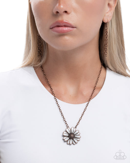 Parisian Posy - Copper/White Pearl Daisy Pendant Paparazzi Necklace & matching earrings