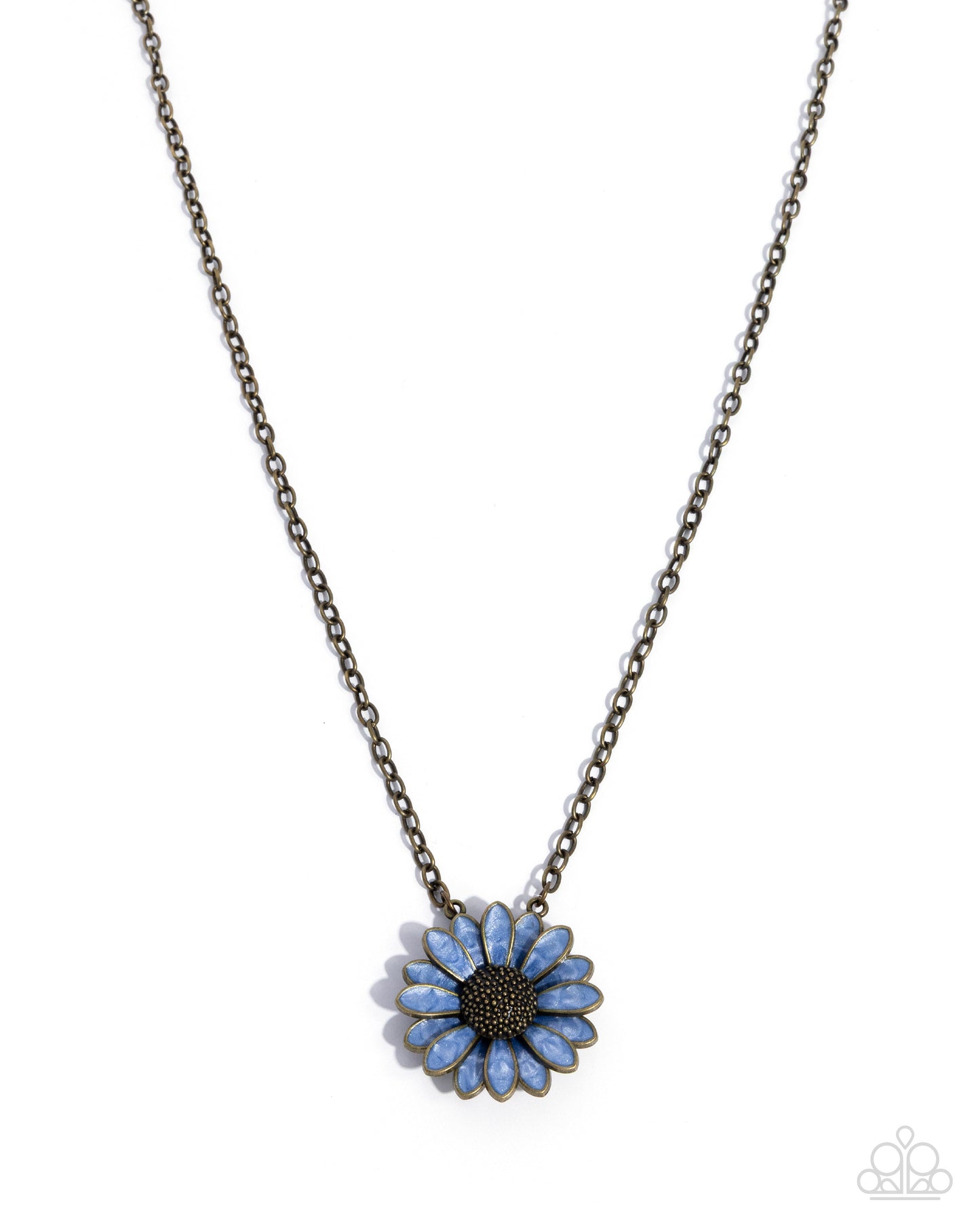 Parisian Posy - Brass/Light Blue Daisy Pendant Paparazzi Necklace & matching earrings