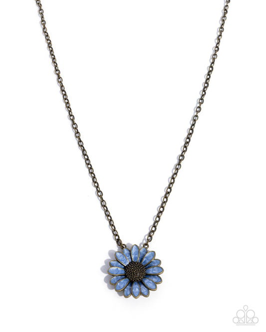 Parisian Posy - Brass/Light Blue Daisy Pendant Paparazzi Necklace & matching earrings