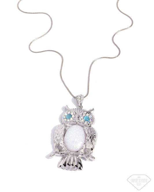 Nobly Nocturnal - Multicolored Rhinestones/Silver Oversized Owl Pendant Paparazzi Necklace & matching earrings