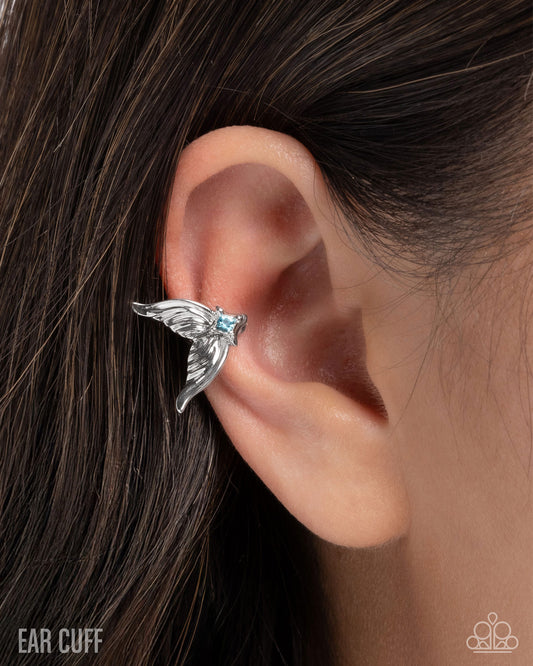 Mystical Mermaid - Blue Rhinestone/Textured Mermaid Tail Paparazzi Ear Cuff Earrings