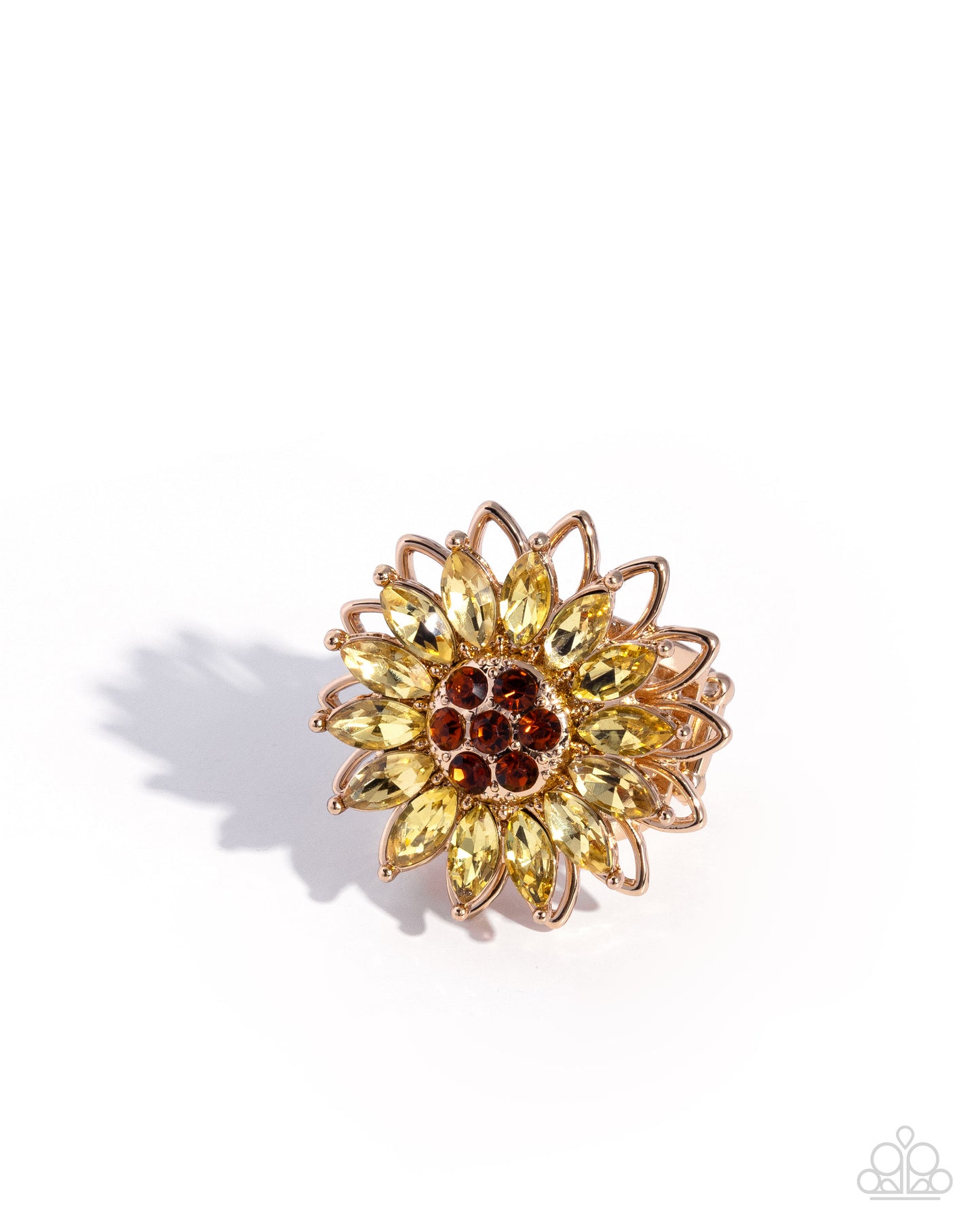 Sunflower Souvenir - Yellow Rhinestone Petals/Topaz Rhinestone Center Paparazzi Sunflower Ring