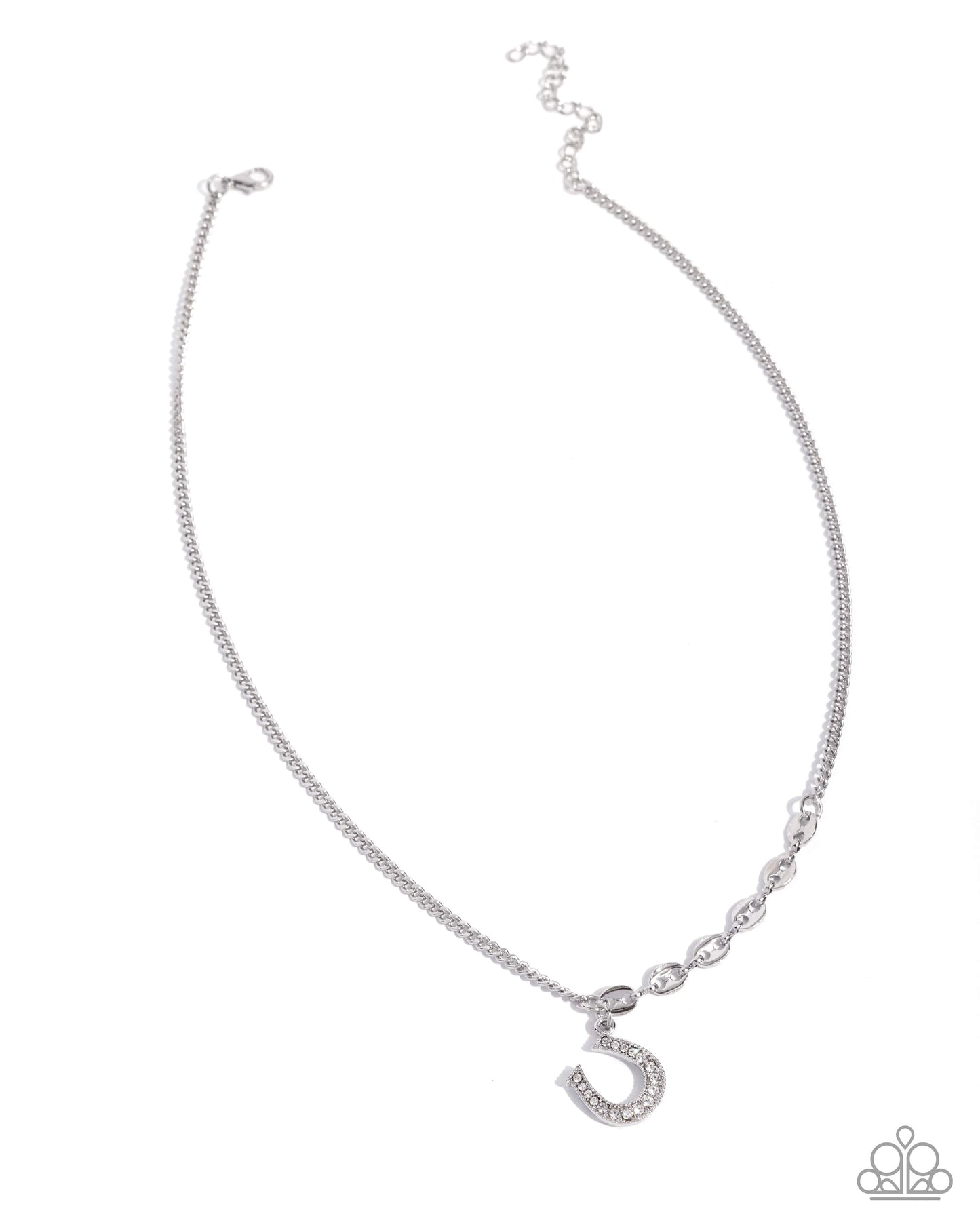 Horseshoe Headline - White Rhinestone Embellished Horseshoe Charm Paparazzi Necklace & matching earrings