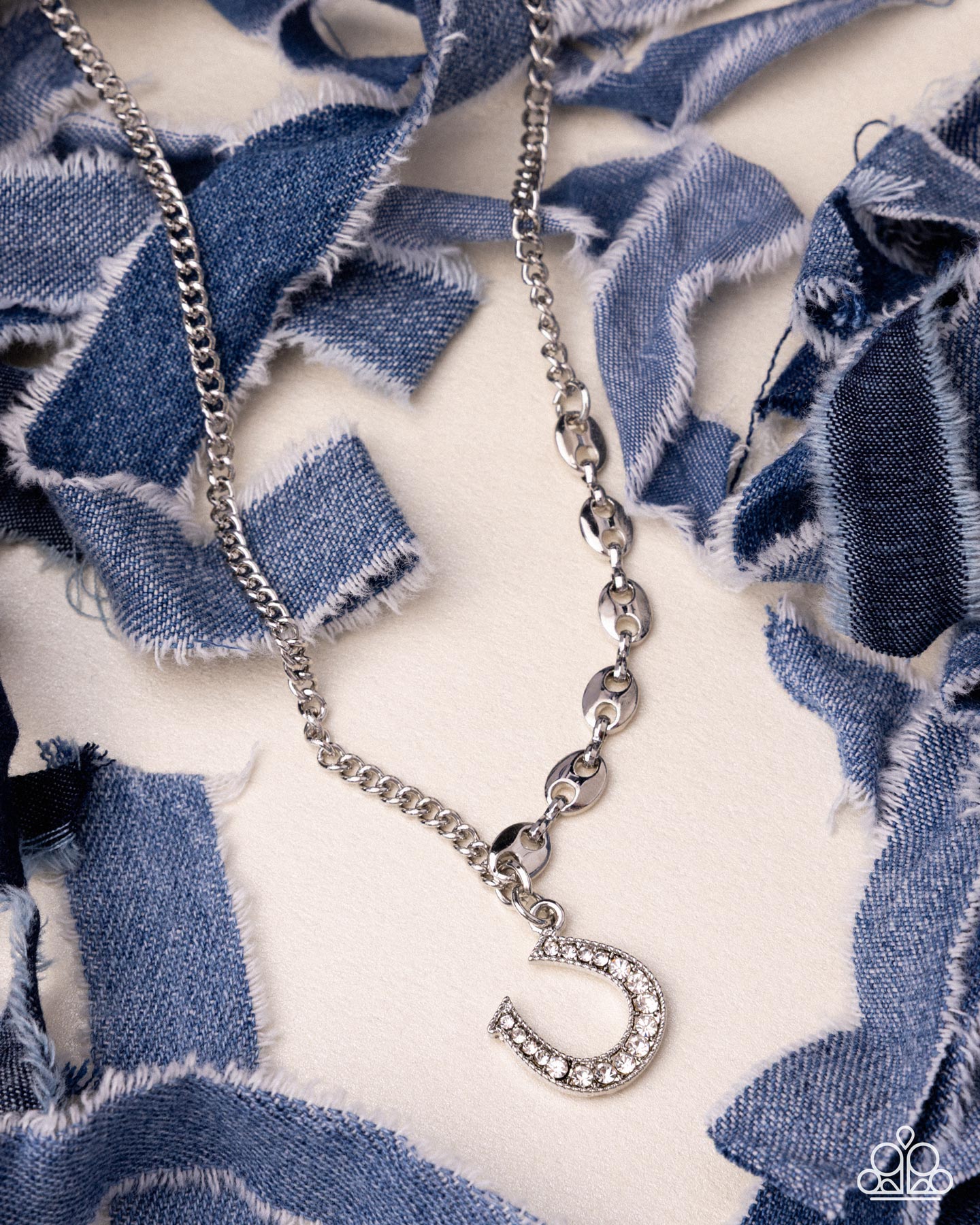 Horseshoe Headline - White Rhinestone Embellished Horseshoe Charm Paparazzi Necklace & matching earrings