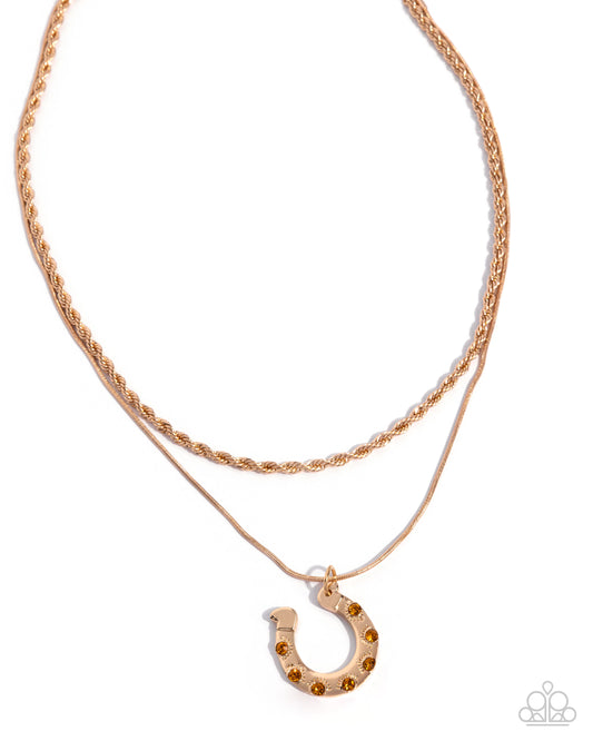 Horseshoe Haven - Yellow Rhinestone Embellished Horseshoe Pendant Paparazzi Necklace & matching earrings