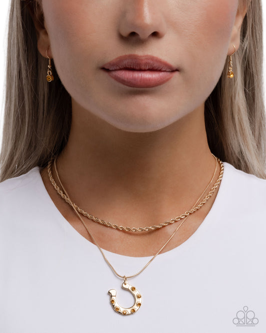 Horseshoe Haven - Yellow Rhinestone Embellished Horseshoe Pendant Paparazzi Necklace & matching earrings