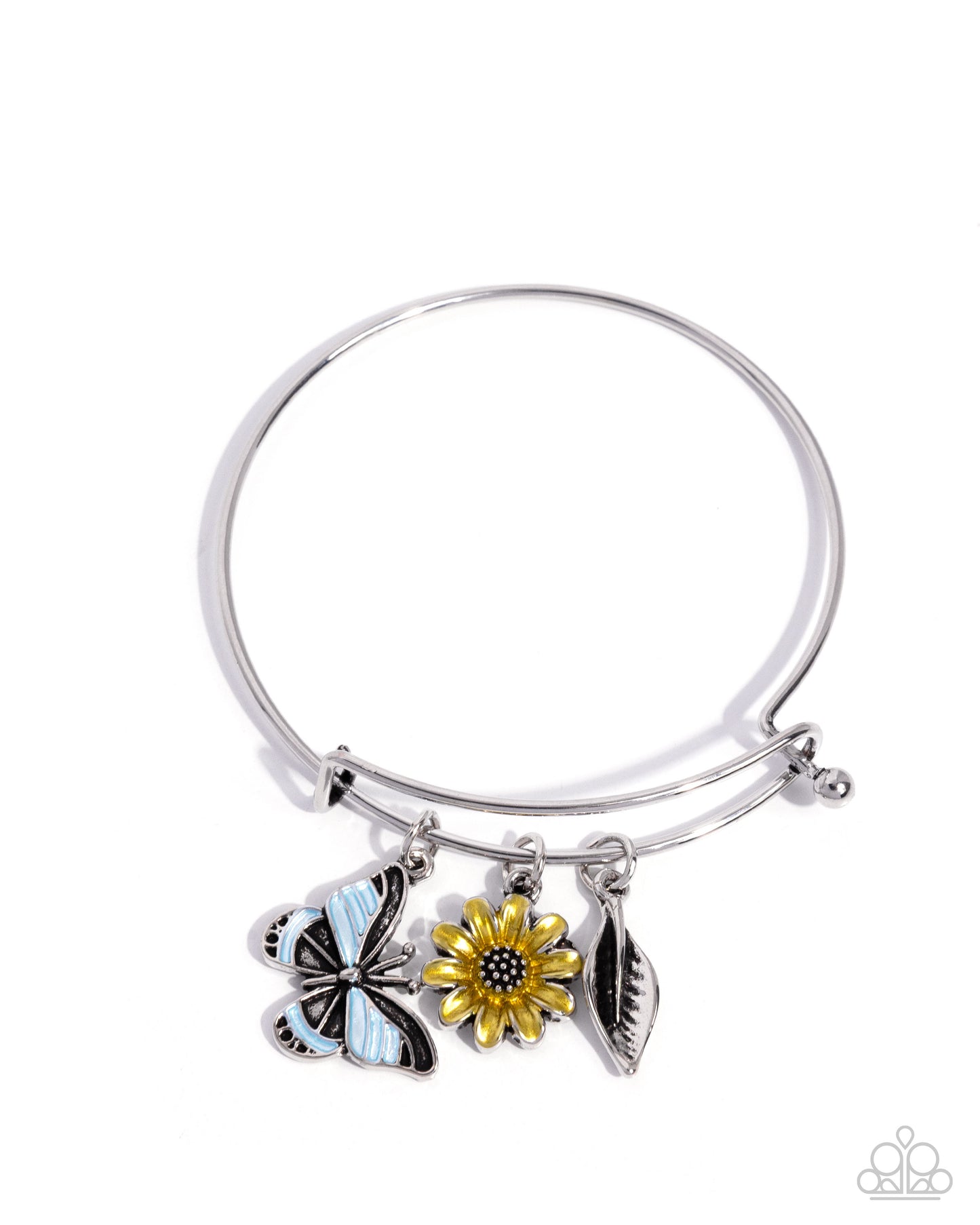 Feminine Fate - Yellow Sunflower/Blue Butterfly/Silver Leaf Paparazzi Charm Bracelet