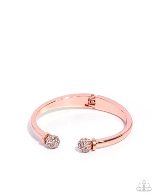 Poetic Pizzazz - Copper Hinge/White Rhinestone Encrusted Spheres Paparazzi Hinge Bracelet