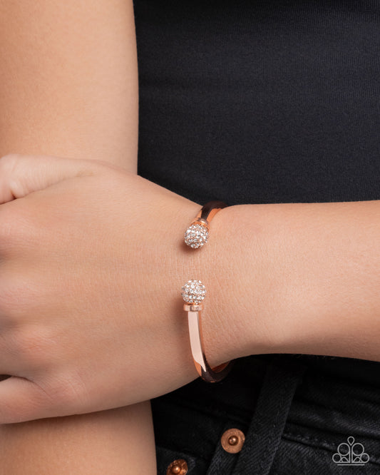 Poetic Pizzazz - Copper Hinge/White Rhinestone Encrusted Spheres Paparazzi Hinge Bracelet