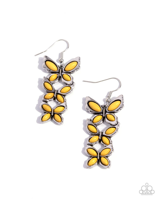 Fluttering Fantasy - Yellow Stones/Silver Butterflies Paparazzi Earrings