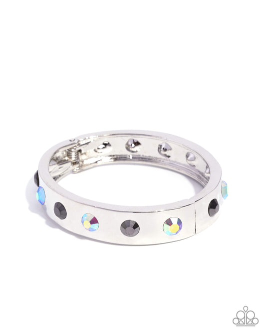 Competitive Edge - Silver Band, Hematite/Iridescent Gems Papaarazzi Hinge Bracelet