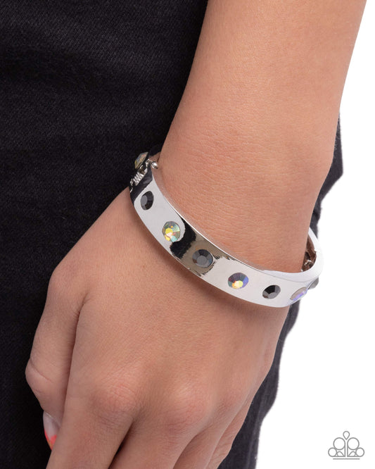 Competitive Edge - Silver Band, Hematite/Iridescent Gems Papaarazzi Hinge Bracelet