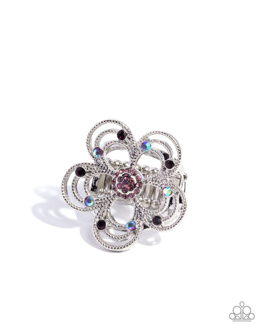Still Studs - Purple Iridescent Rhinestones/Silver Flower Paparazzi Ring