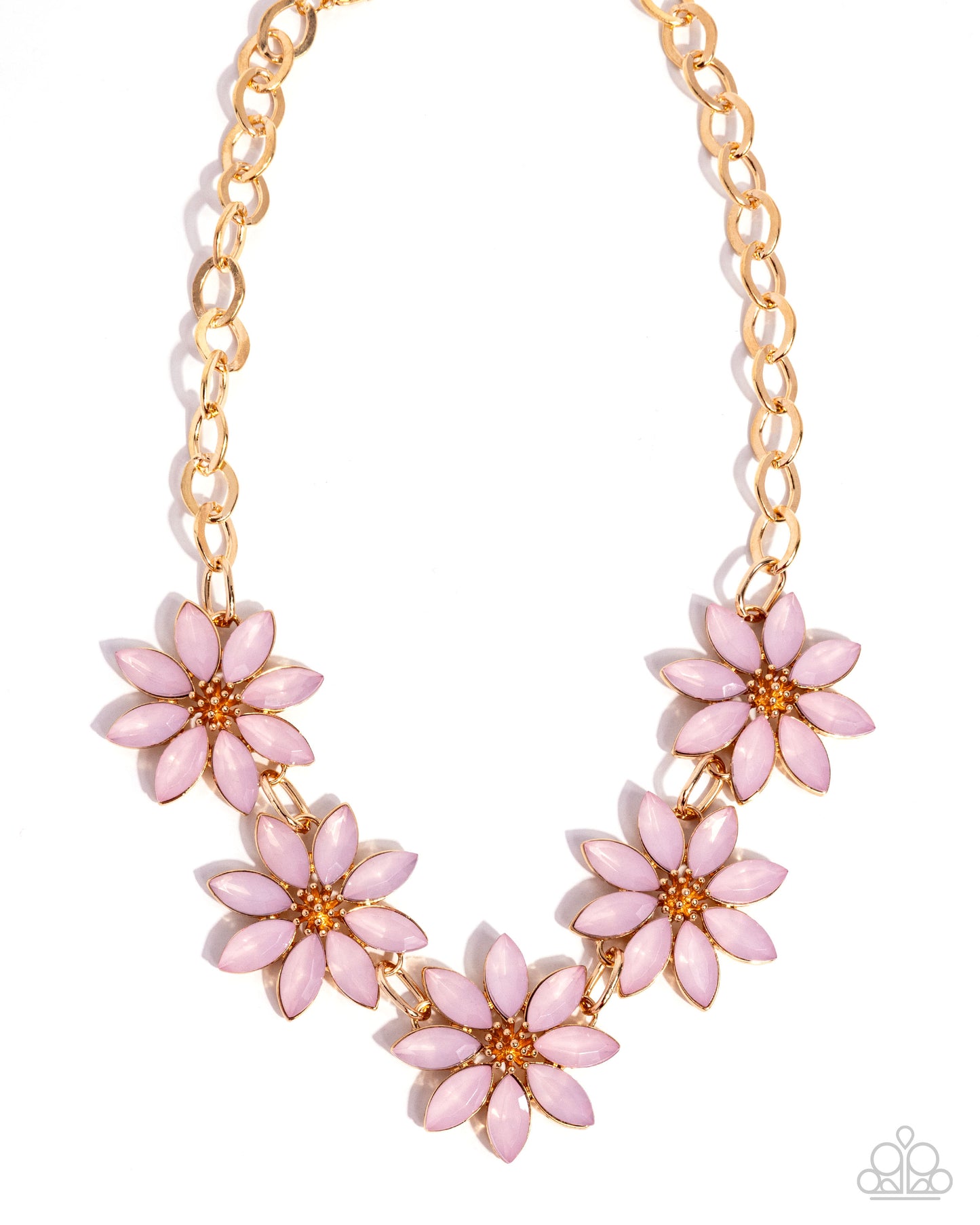 First Date Flowers - Pink Opalescent Beaded Oversized Gold Flower Paparazzi Necklace & matching earrings
