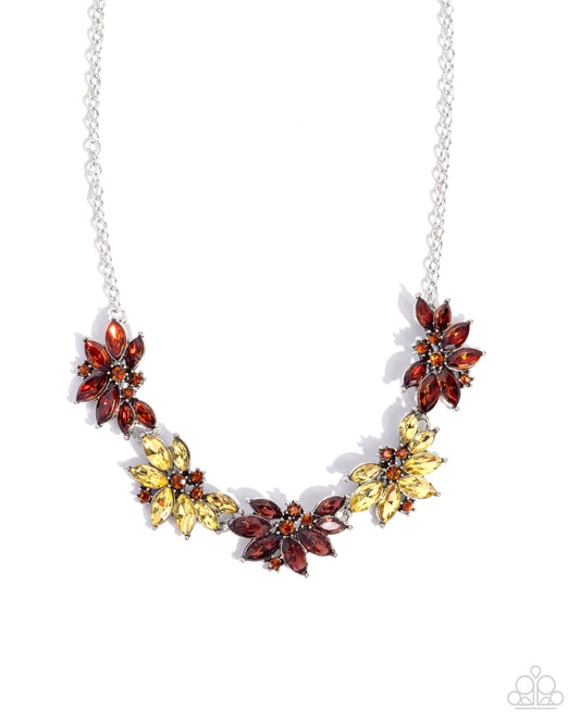 Springtime Season - Brown/Yellow Rhinestone Floral Inspired Paparazzi Necklace & matching earrings
