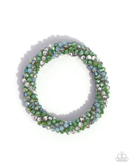 A Dash of Drama - Green, Blue, Iridescent Blue, & Silver Beaded Paparazzi Stretch Bracelet