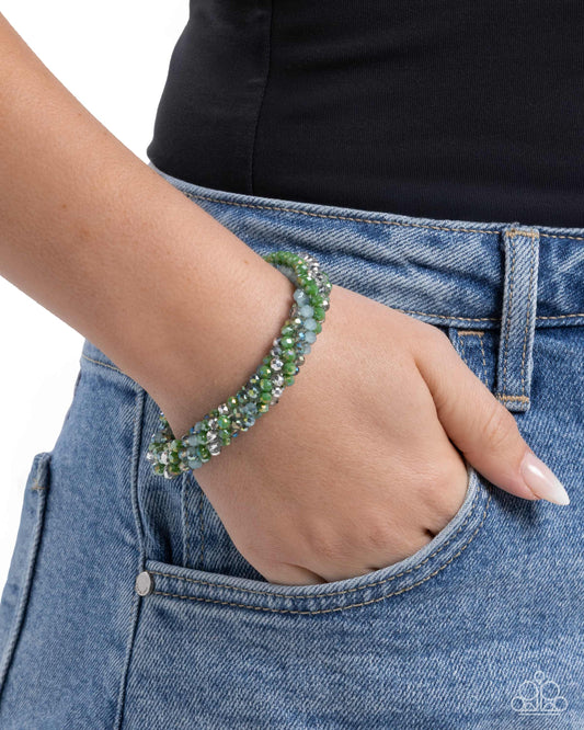 A Dash of Drama - Green, Blue, Iridescent Blue, & Silver Beaded Paparazzi Stretch Bracelet