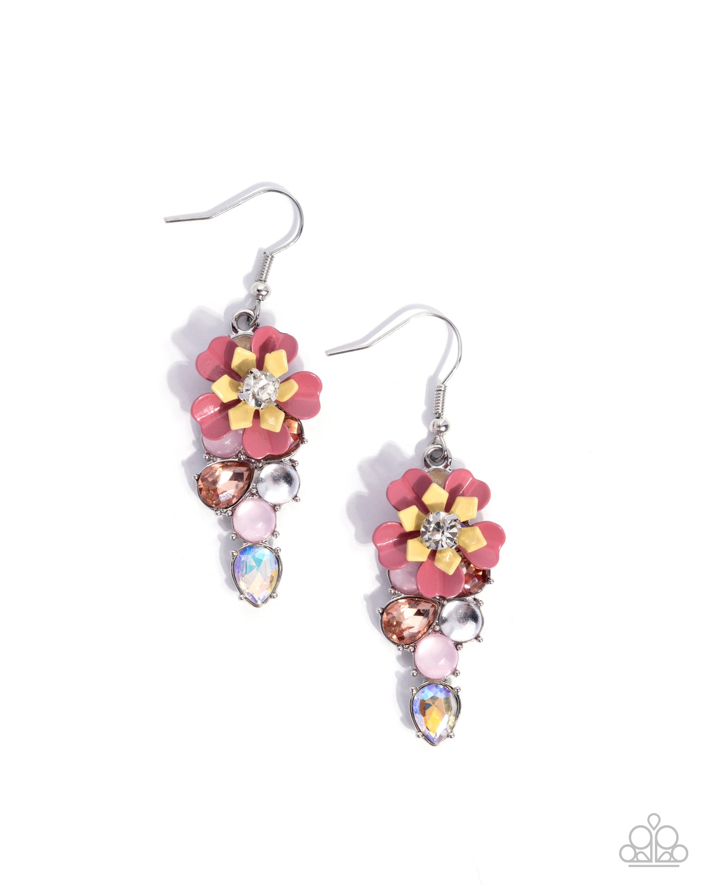 Blooming Ballad - Pink Flowers/Multicolored Gems Paparazzi Earrings