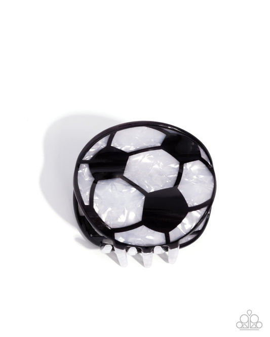 Soccer Shimmer - Black & White Acrylic Soccer Ball Paparazzi Hair Claw Clip