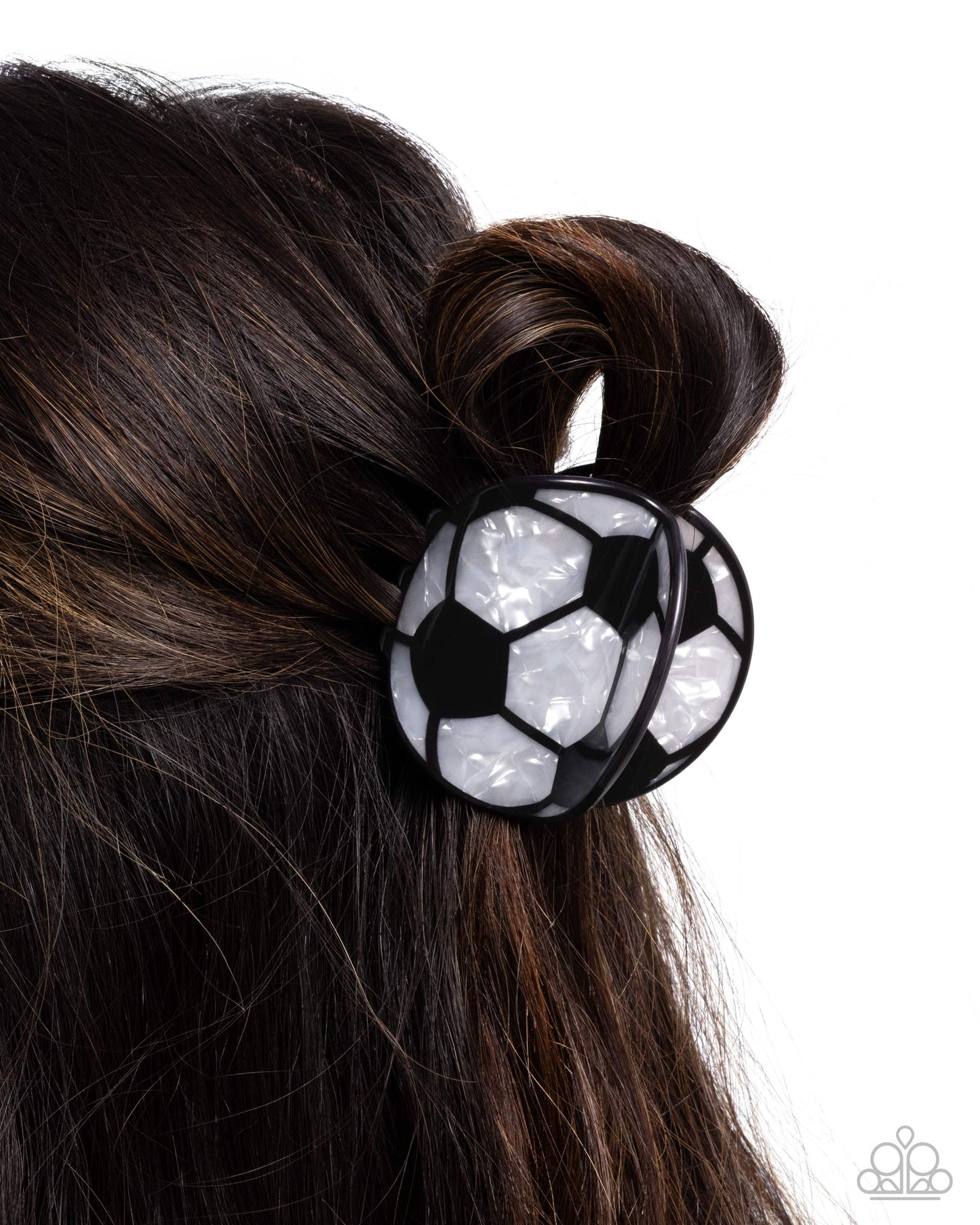 Soccer Shimmer - Black & White Acrylic Soccer Ball Paparazzi Hair Claw Clip