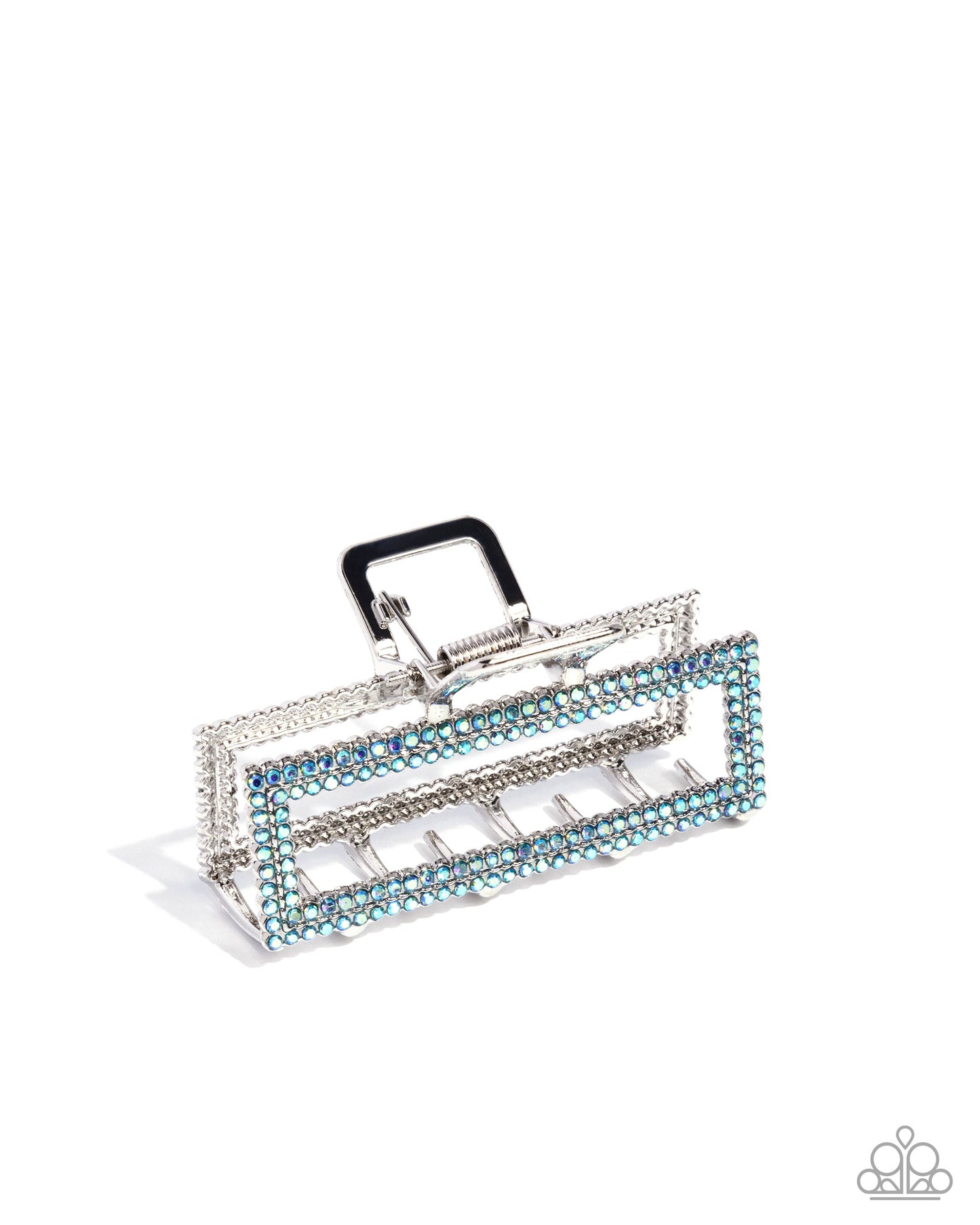 A Glittery Example - Blue Iridescent Rhinestone Embellished Paparazzi Hair Claw Clip