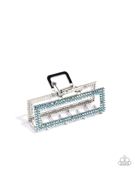 A Glittery Example - Blue Iridescent Rhinestone Embellished Paparazzi Hair Claw Clip