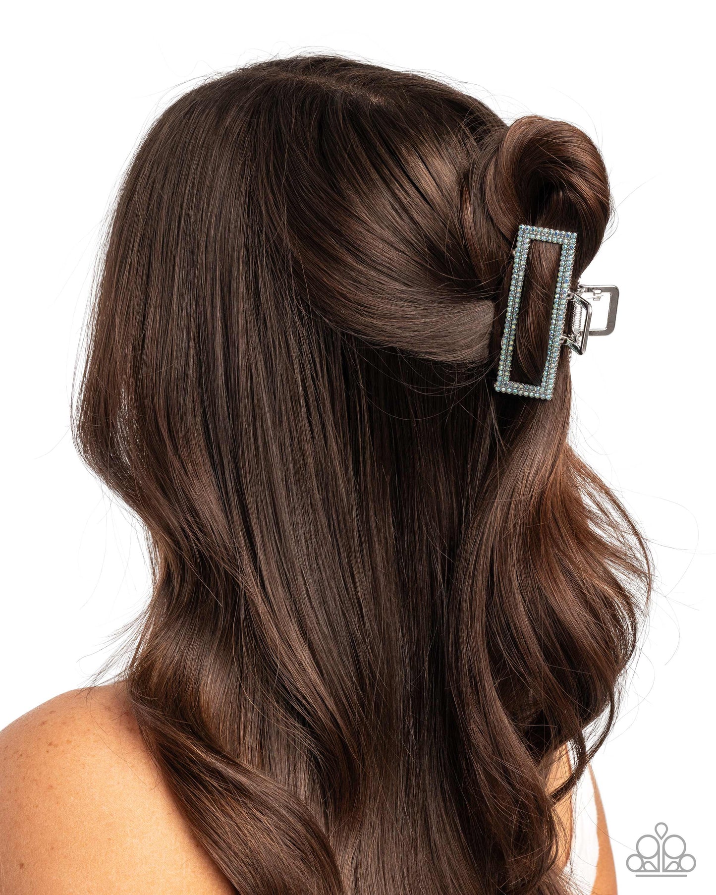 A Glittery Example - Blue Iridescent Rhinestone Embellished Paparazzi Hair Claw Clip