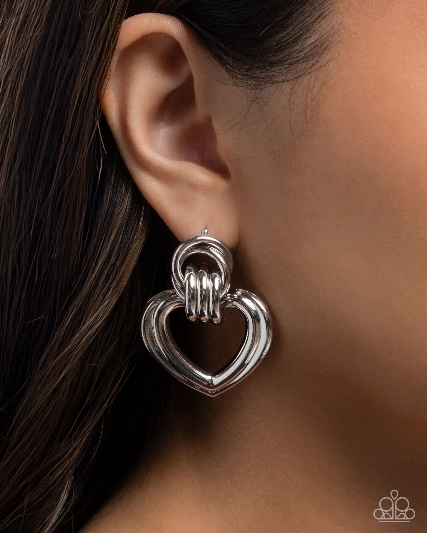 Constant Calm - Silver Heart Paparazzi Earrings